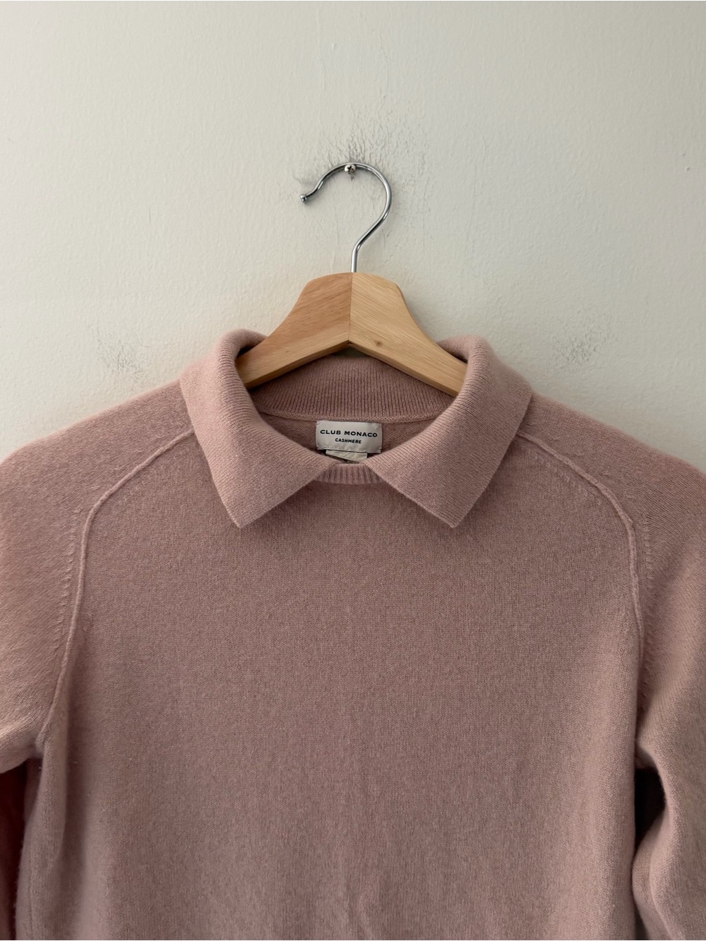 Club Monaco Cashmere Sweater Collar Blush Pink Dusty Rose Size Small Luxury - Picture 8 of 9